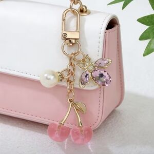 Beautiful Bee, Cherry, Pearl Bag Charm/ Keychain NEW